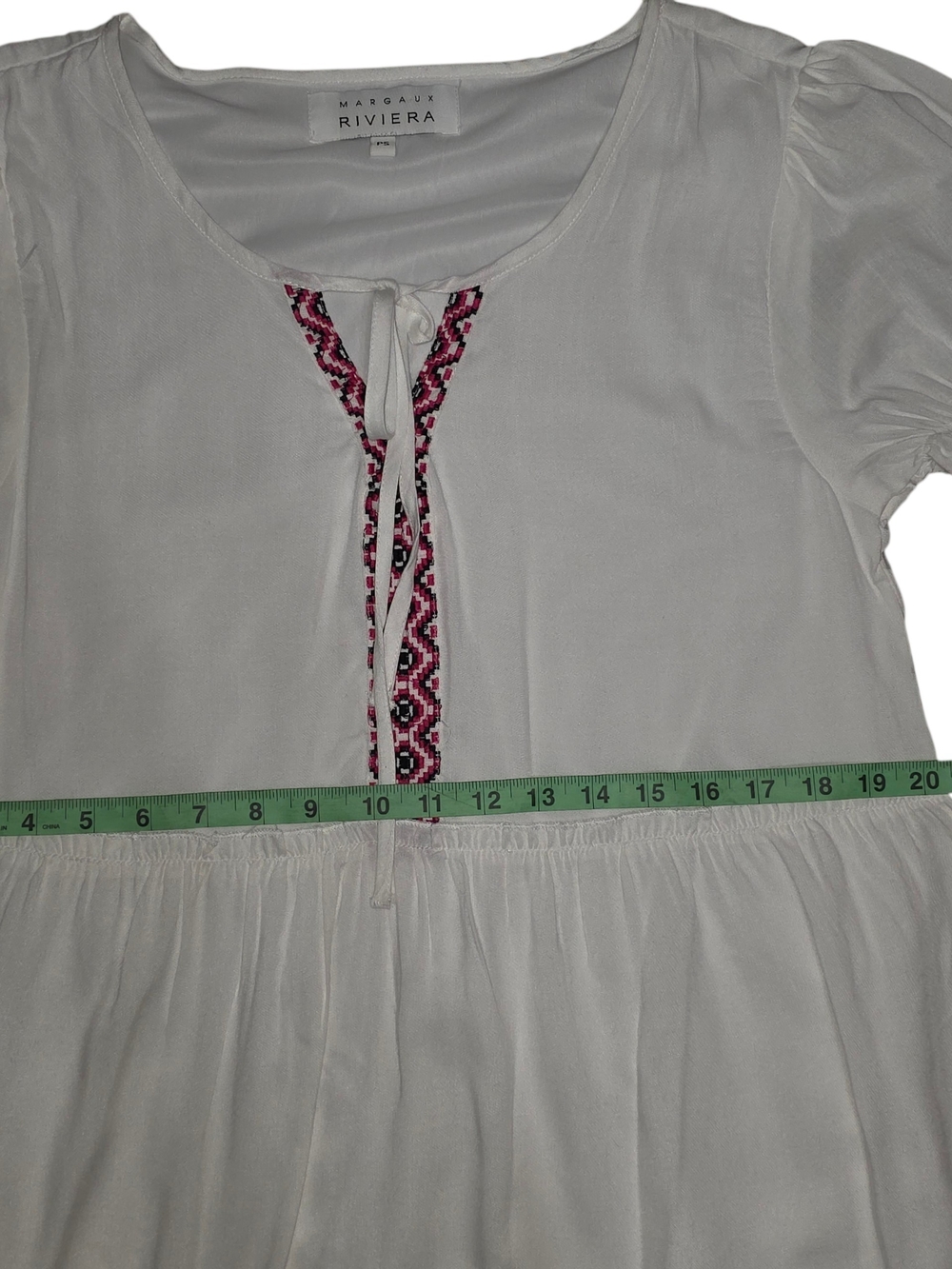 Margaux Riviera White Boho Puff Sleeve Tiered Mini Dress Petite Small - Picture 6 of 10